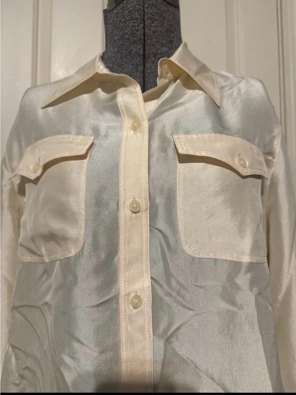 Ralph Lauren Cream Satin Button-Front Blouse - Picture 2 of 6